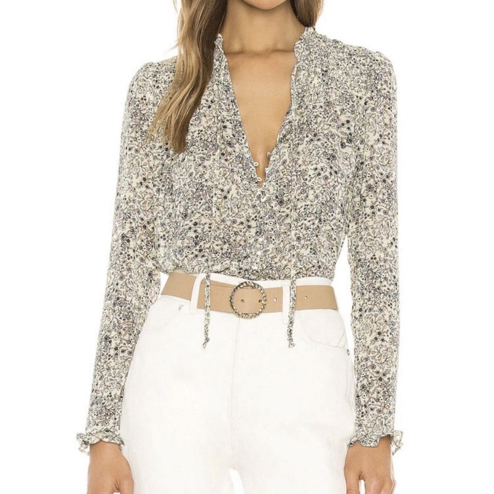 Free People Lela  Top Women's Medium Floral Boho Hippie Long Sleeve Lightweight